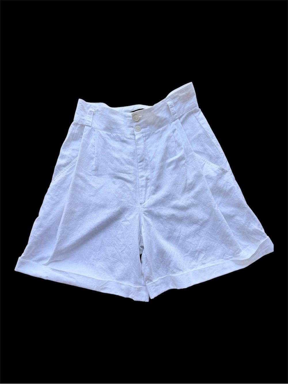 Vintage Bern Conrad White Linen Cotton Pleated Shorts Size 6